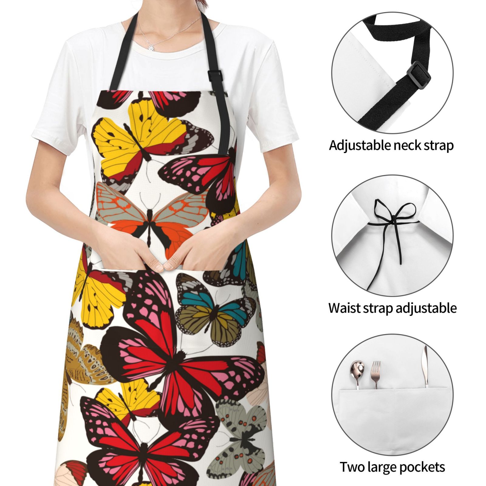Kdxio Retro Floral Butterfly Apron with Pockets Adjustable Kitchen Aprons for Men Women Waterproof Aprons for Cooking,Drawing,Crafting, Baking Household Cleaning