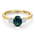 thumbnail image 3 of Gem Stone King 10K Yellow Gold Simulated Green Opal and White Moissanite Engagement Ring for Women | 0.95 Cttw | Oval Cabochon 7X5MM | Gemstone October Birthstone | Size 7, 3 of 7