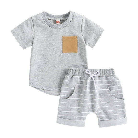 Toddler Boys Summer Clothes 2T 3T 4T 5T Kids Truck Embroidery Short Sleeve T-Shirt Tops and Plaid Shorts Set Toddler Boy Outfits ,Grey