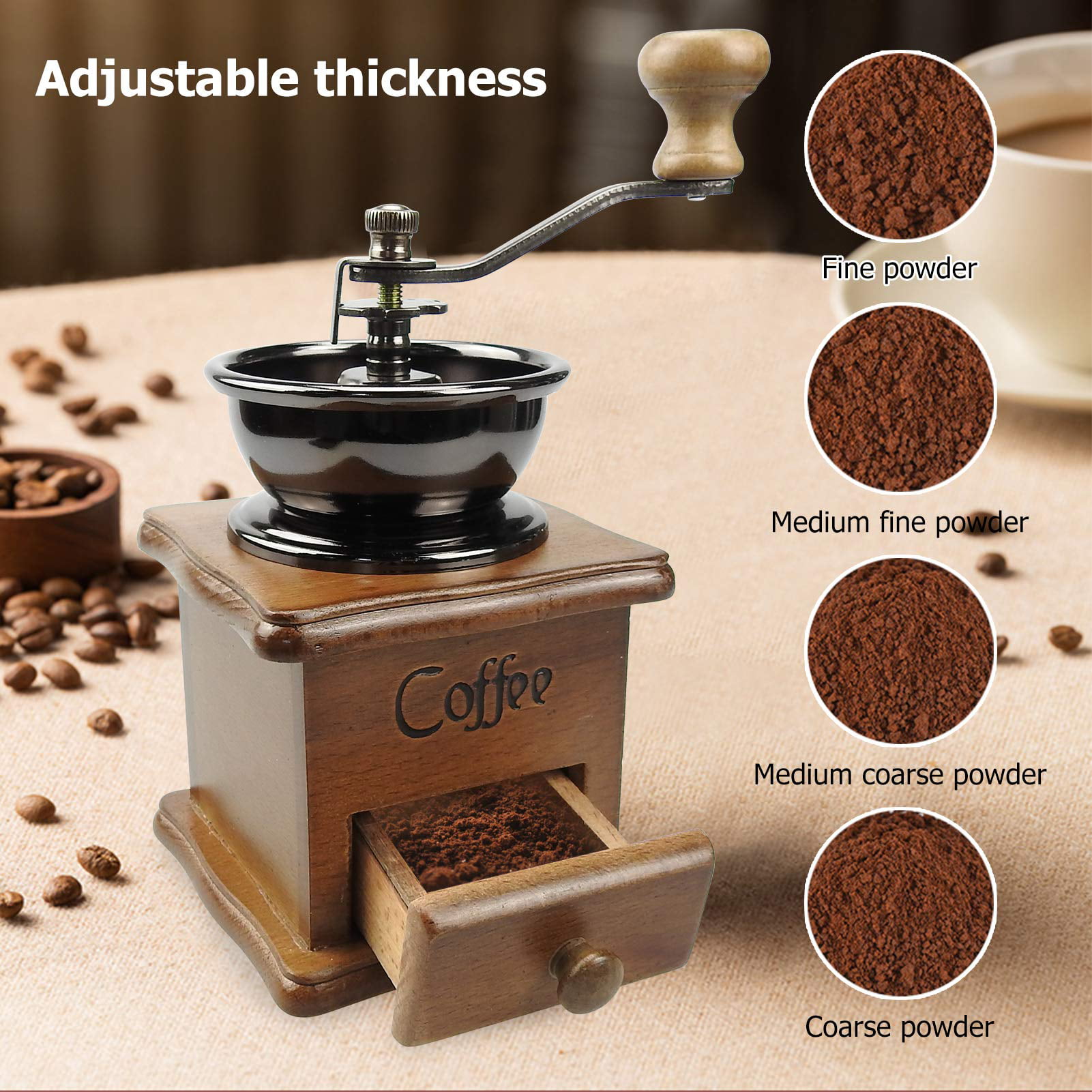 NOVANIL French Coffee Kit, French Press & Coffee Grinder, Coffee Gift Box, Coffee Set, Antique Style Coffee Kit, Wooden Manual Coffee Grinder
