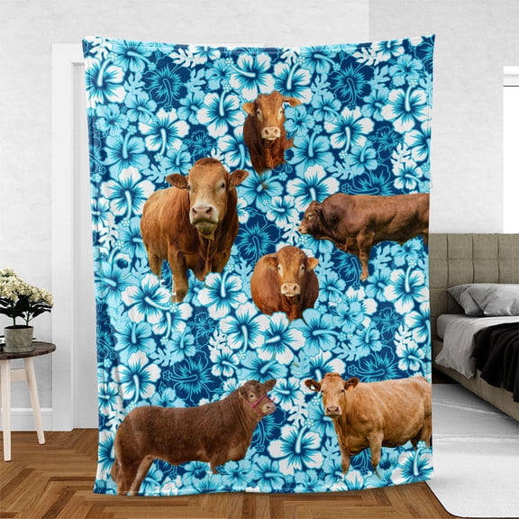 Limousin Blue Hibiscus Blanket, Farmer, 30x40in Fleece Blanket