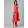 thumbnail image 5 of Janasya Indian Women's Red Art Silk Solid Kurta with Pant, 5 of 8