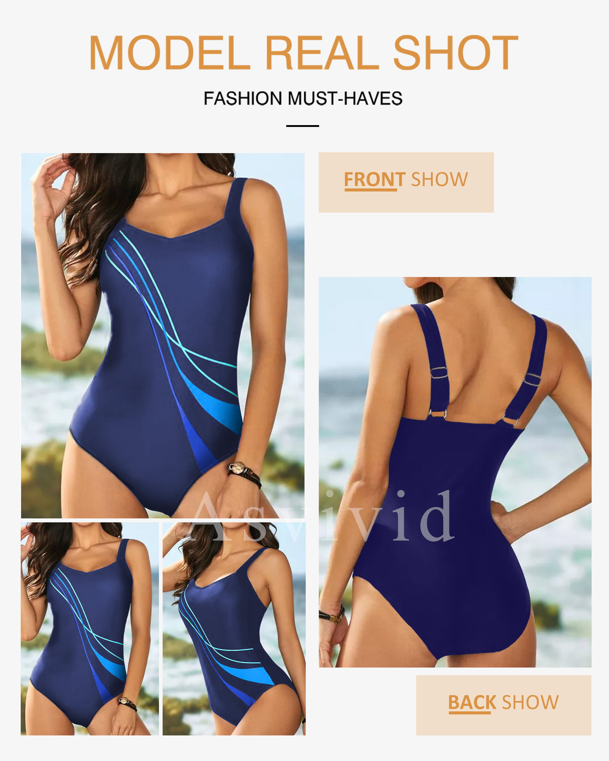 SHEWIN Women's Plus Size One Piece Swimwear Strap V Neck Swimsuit Bathing  Suit for Summer Multicolor XL 