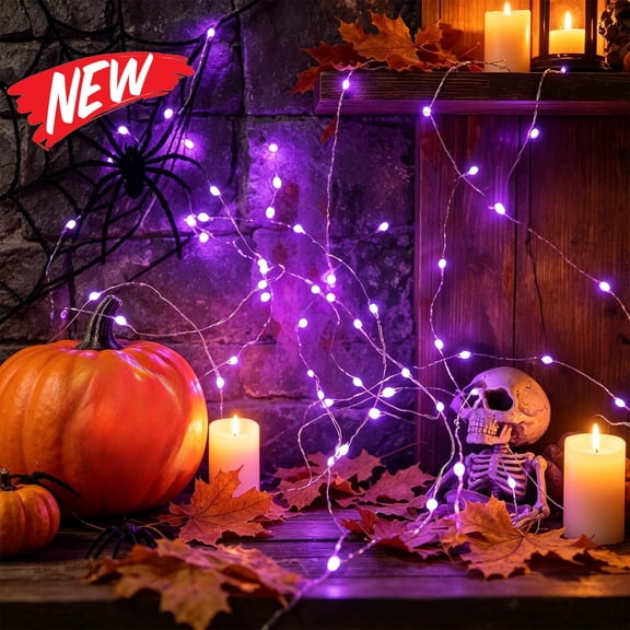 Halloween Decorations Savings, Tarmeek Purple LED String Light 33FT 100 Lights Halloween Decor USB Powered Spooky Ornament for Indoor Home Flexible Wire Plastic String Lights