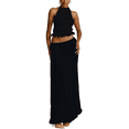 thumbnail image 3 of Conjunto de Dos Piezas de Falda Larga para Mujer, con Cuello Halter, Espalda Descubierta y Falda Larga para Salir en la Playa. Conjunto de Dos Piezas. Negro XL, 3 of 7