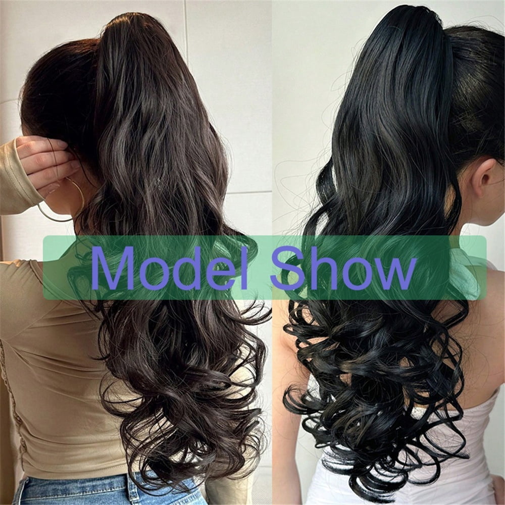 Drawstring Ponytail Hair Extension 22Inch Long Curly Layered Synthetic Fake Pony Tail Hairpieces for Women