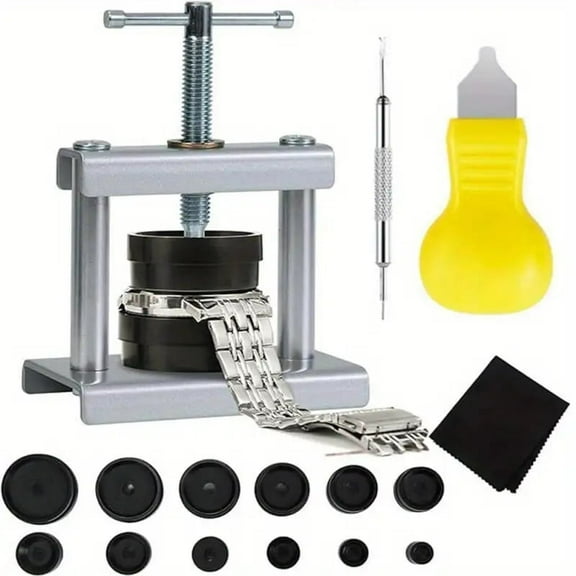 VAETTLO Professional Watch Press Tool Kit with 12 Dies, for 16-50mm Round Watch Back Case Closer & Battery Replacement