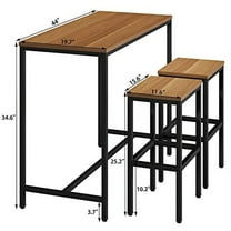 Aklaus Bar Table and Chairs Set 44" Dining Table Set Pub Bar Table with 2 Stools 3-Piece Kitchen Breakfast Table Set for Living Room Dining Room Sturdy Metal FrameBrown