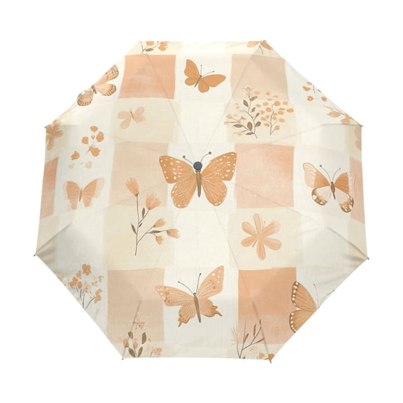 BZSMCE One-Touch Auto Open Close Rain Umbrella With Creative Butterfly Garden Pattern