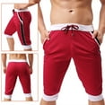 thumbnail image 2 of Mens Gym Shorts Summer Slim Color Block Running Sports Short Casual Elasticated Waist Half Pants Knee Length Athletic Workout Training Shorts with Pockets, 2 of 3