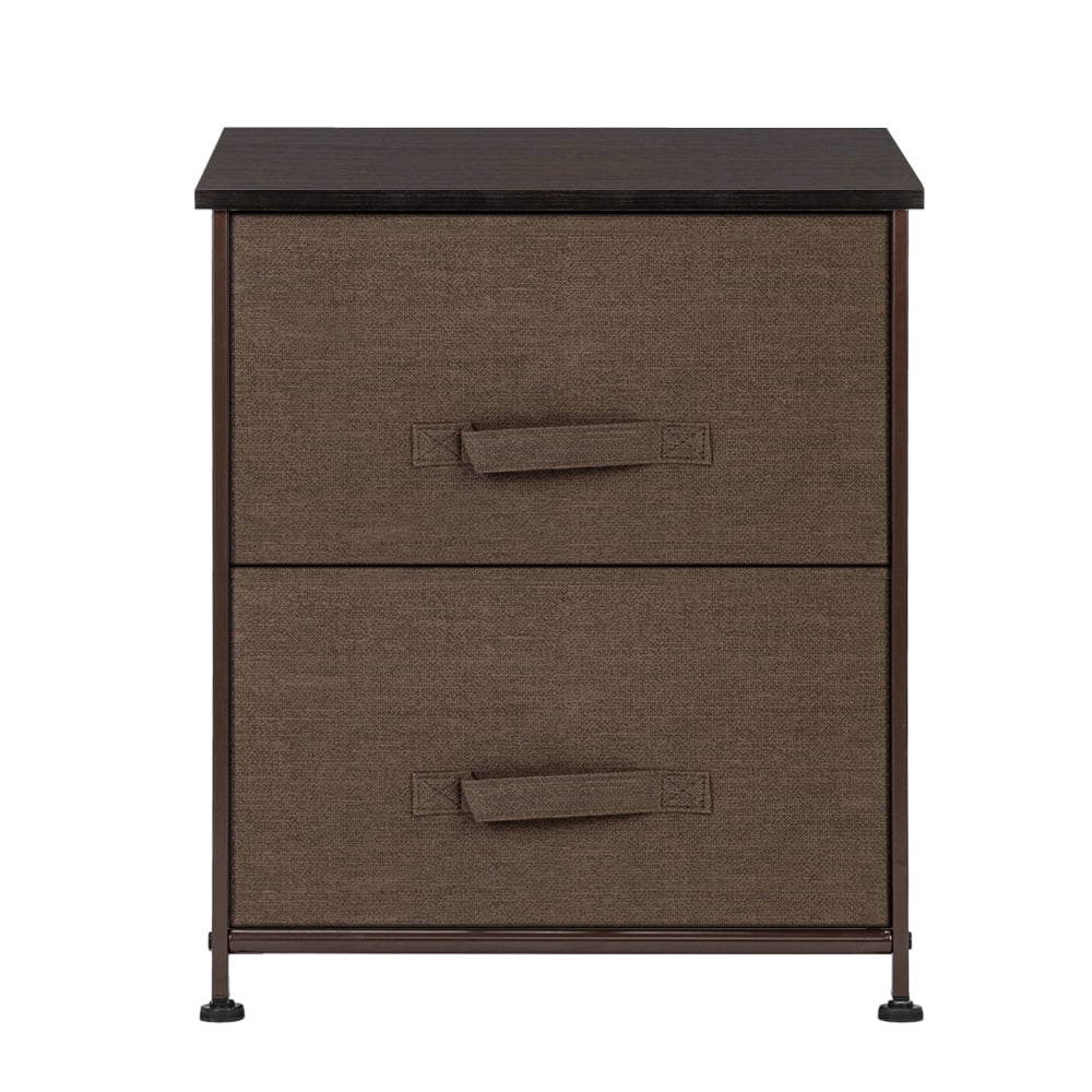 Private Jungle Nightstand with 2 Fabric Drawers，Bedside Furniture & End Table Dresser for Bedroom, Living Room, Steel Frame, Wood Top, Easy Pull Handle