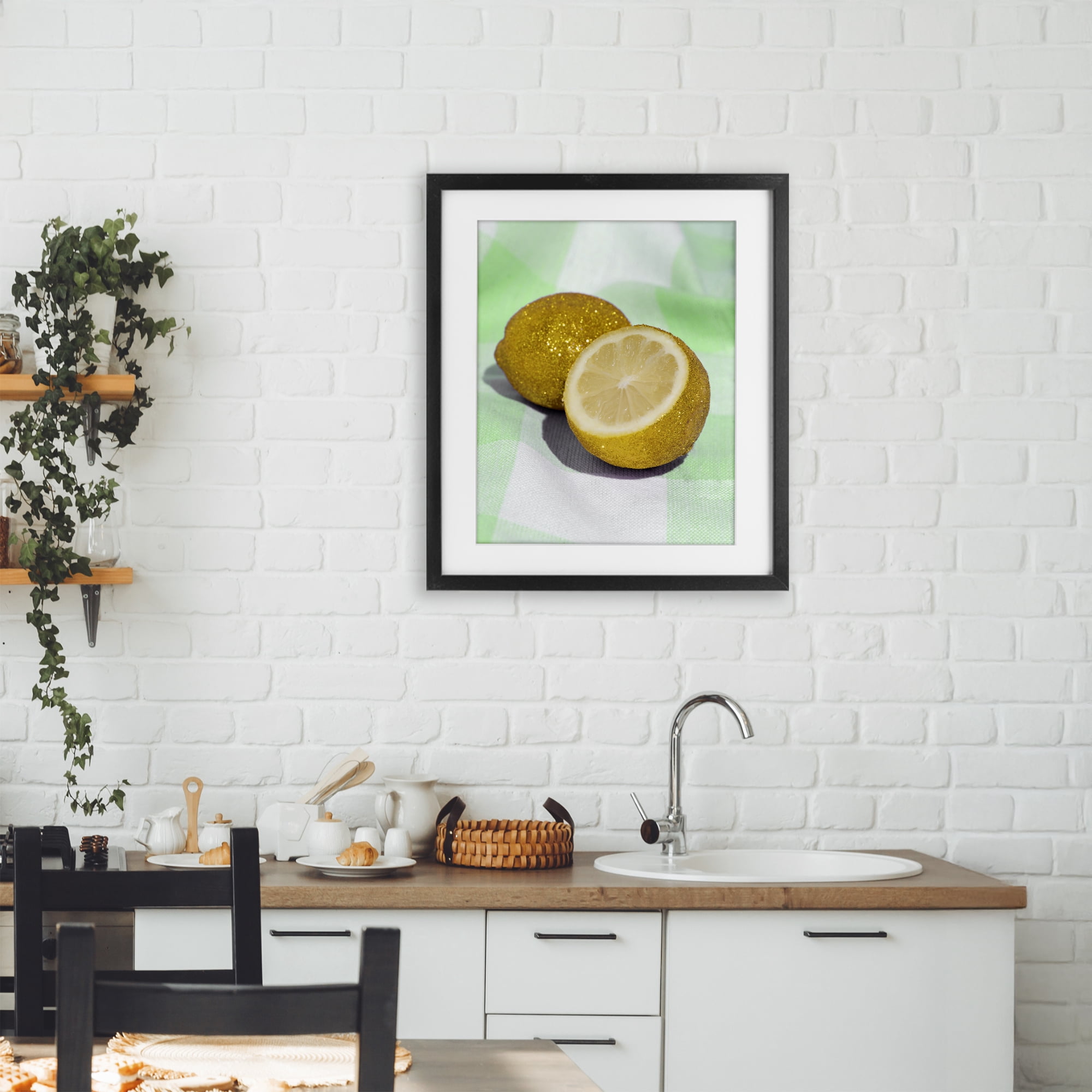 Stupell Industries Glimmer Lemon on Green Black Framed Print Under Glass, design by LISH Creative