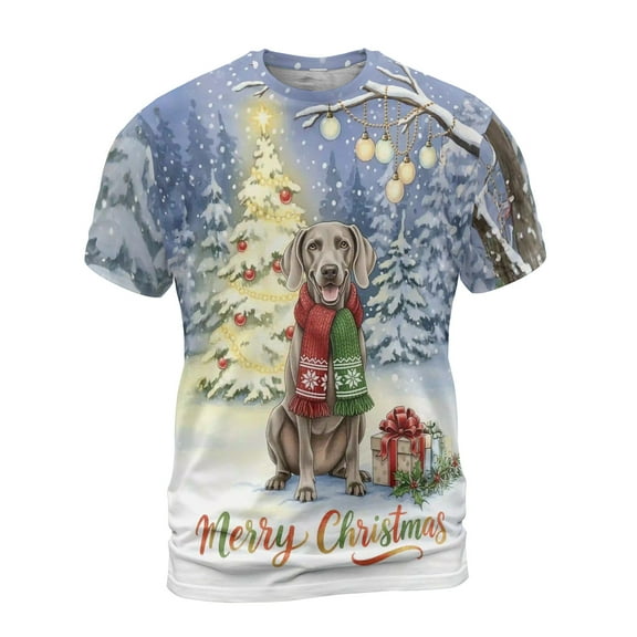 Merry Christmas Weimaraner Snowy Winter with Gifts Tree Decorations All Over Print 3D Shirt Unisex Merch Weim Gray Ghost Dog Lover - 12020