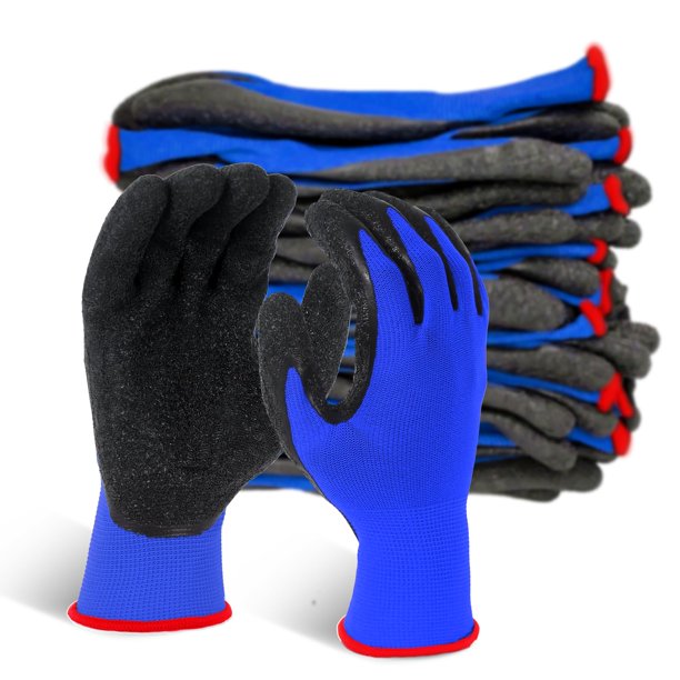 Guantes de trabajo de seguridad Evridwear con revestimiento de látex, antideslizantes, azules, 12 pares