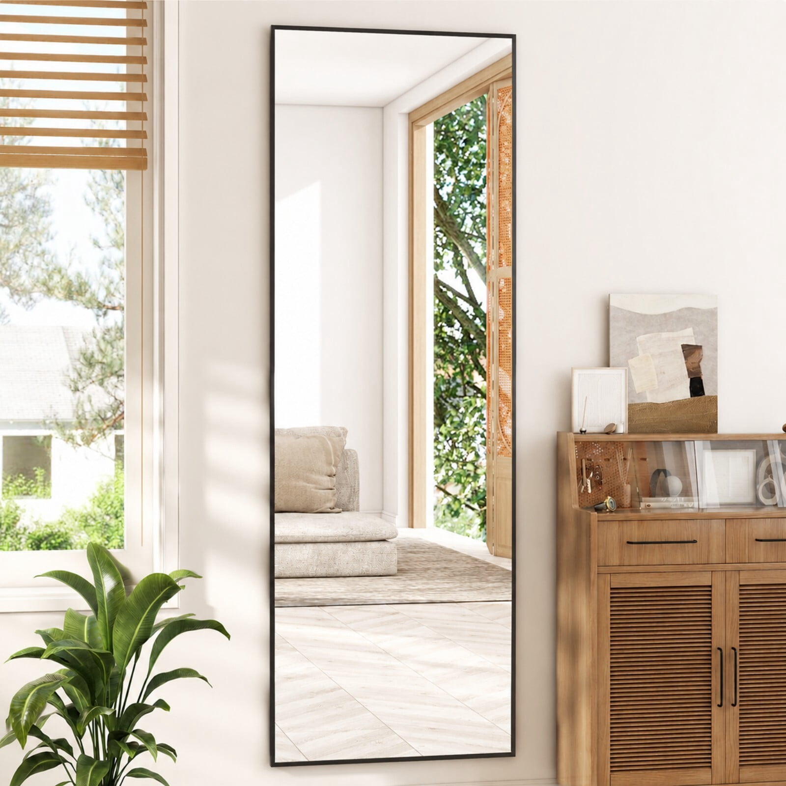 Lumora 59.3"x 16" Full Length Mirror with Frame Large Wall Mounted or Leaning Floor Mirror, Black