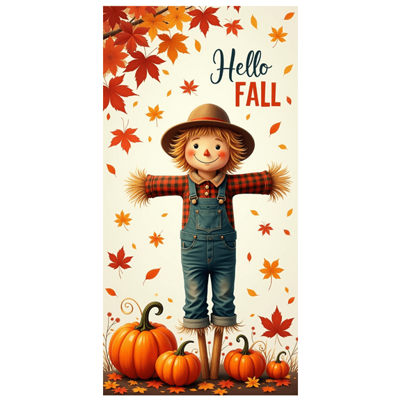 Cartoon Scarecrow Fall Banner Maple Leaves Autumn Decoration Hello Harvest for Seasonal Celebration Home Decor Outdoor Party
