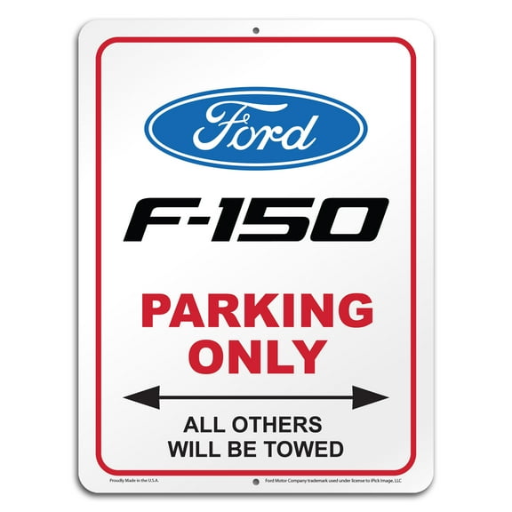 iPick Image for Ford F-150 12" x 9" Parking Only Sign in White Glassy Aluminum, Official Licensed