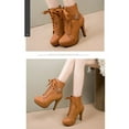 thumbnail image 4 of KIJBLAE Clearance Womens High Heel Ankle Boots Platform Wedges Chunky High Heels for Women Lace Up Ankle Booties Winter Shoes Brown 39, 4 of 5