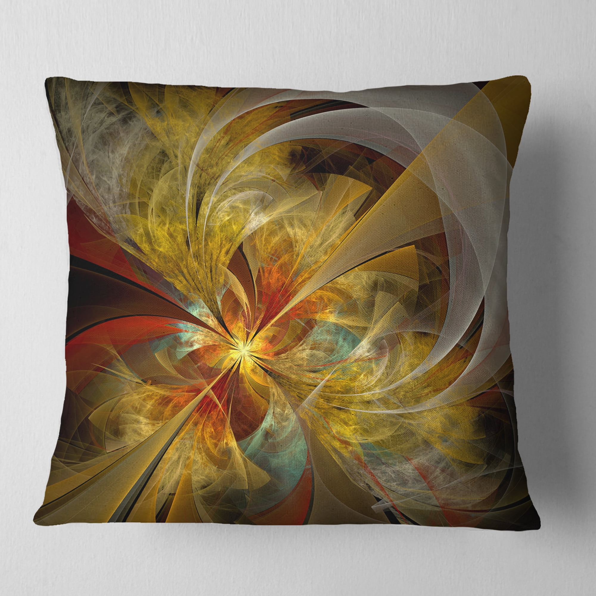 Designart 16" x 16" Contemporary and Modern Black Flower Polyester Throw Pillow