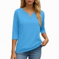 thumbnail image 7 of KPOPLK Womens 3/4 Length Sleeve Blouses Business Tops Dressy Casual V Neck Cute Hollow Out T-Shirts(S,b168-Sky Blue), 7 of 7
