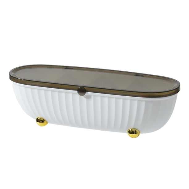 Caja de condimentos con tapa, caja de especias con cuatro compartimentos para condimentos de cocina Blanco