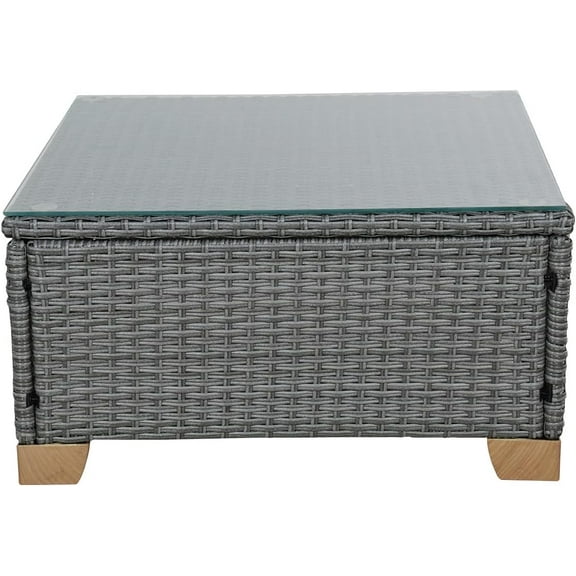 VibrantEcho Outdoor Furniture Set with Glass Coffee Table,Wicker Patio Furniture Set with Woodgrain Feet,Modular Sectional Sofa Set for Backyard Garden Poolside(Coffee Table, Light Gray)