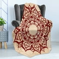 thumbnail image 4 of East Soft Flannel Fleece Throw Blanket, Round Cultural Ornament in Retro Style on Grunge Looking Backdrop, Cozy Plush for Indoor and Outdoor Use, 50" x 70", Peach and Ruby, by Ambesonne, 4 of 5