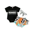 thumbnail image 2 of Newborn Baby Girl Outfits Short Sleeve Mooody Romper Tassel Cow Print Shorts Headband 3Pcs Casual Clothes Set, 2 of 9