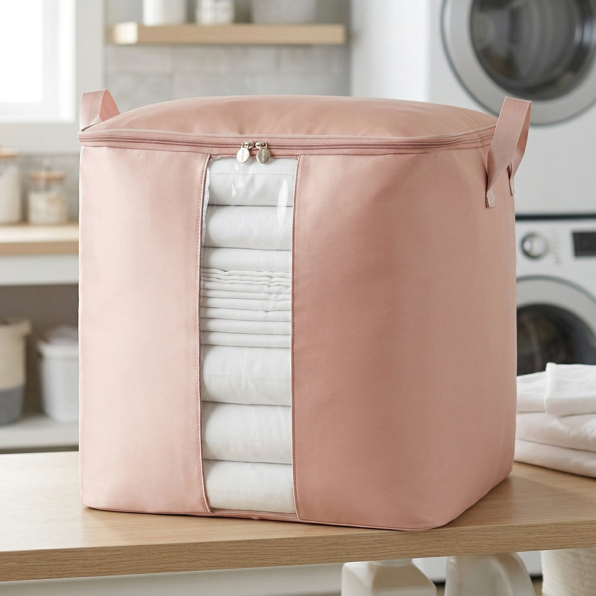 Unique Bargains Storage Bag for Closet Organizers with Handles Pink 19.7"x18.1"x18.1"