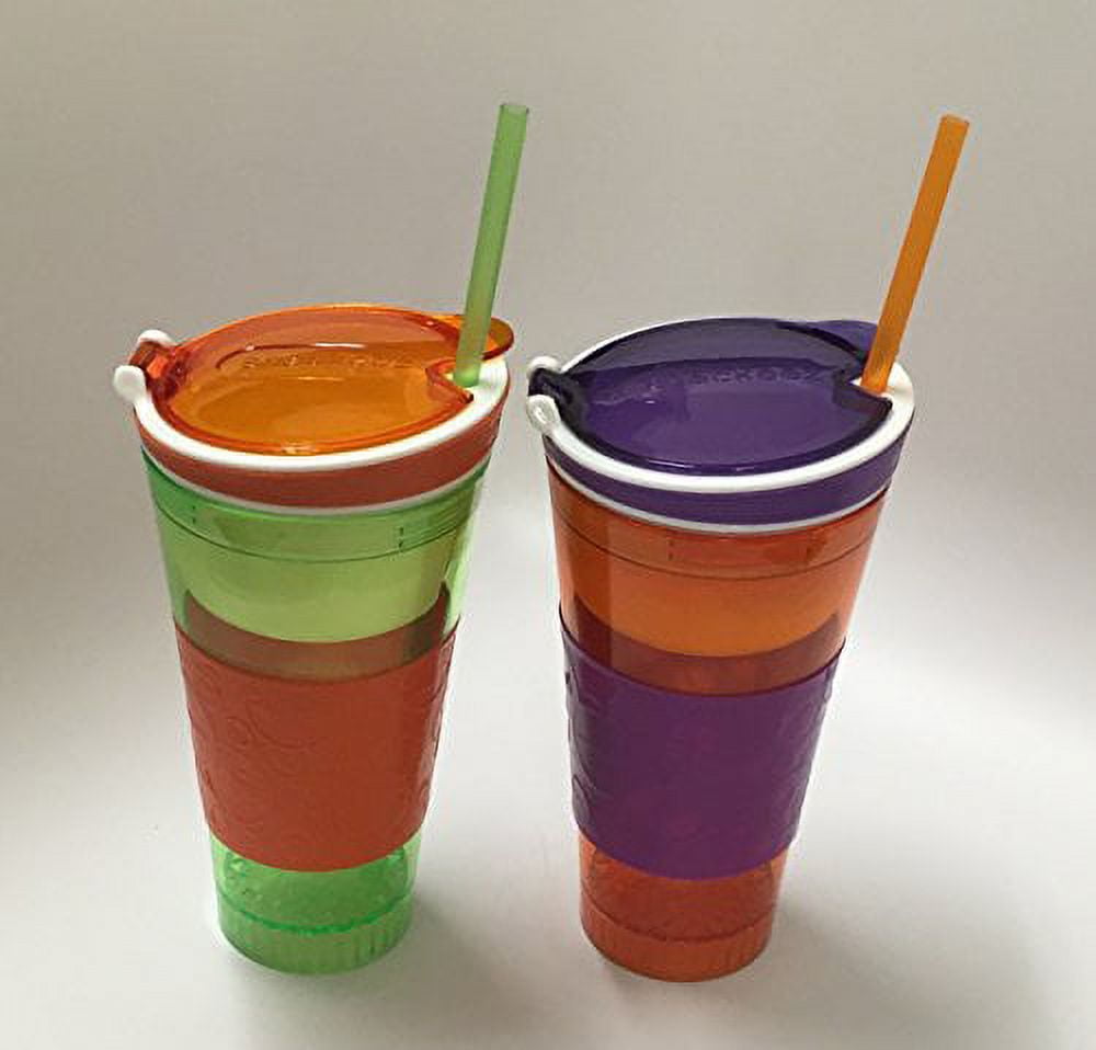 2 Snackeez 2 in 1 Drink and Snack Cups as Seen on TV Purple Pink Teal  Excellent Condition 
