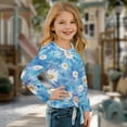 thumbnail image 3 of Xixirimido Daisy Blue Tie-dye Printed Girls Casual T-Shirt Crew Neck Tunic Tops Long Sleeve Loose Fit Soft Blouse Tie-hem Tees for Fall Winter, Size 9-10, 3 of 7