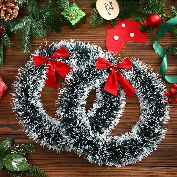 Christmas Wreath with Red Bow Bulk Artificial Christmas Garland Creative Winter Decoration Christmas Tree Hanging Ornaments for Window Front Door Kitchen Shop Indoor Outdoor 12 Inch