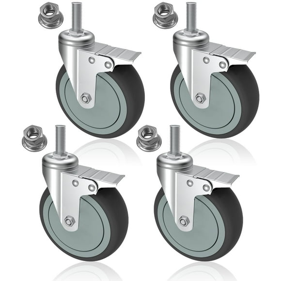 AAGUT 4 Inch Brake Stem Casters 1/2"-13x1-1/2, Swivel Stem Wheel, Replacement Caster Wheels Heavy Duty for Wire Shelving Racks Set of 4