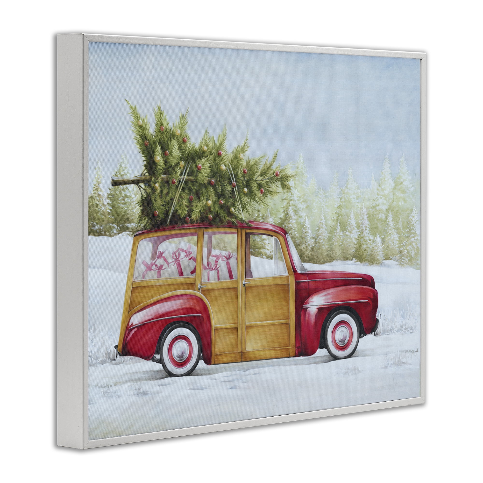 Stupell Industries Holiday Fun Filled Car Holiday Painting White Framed Art Prints Wall Art, 20 x 16