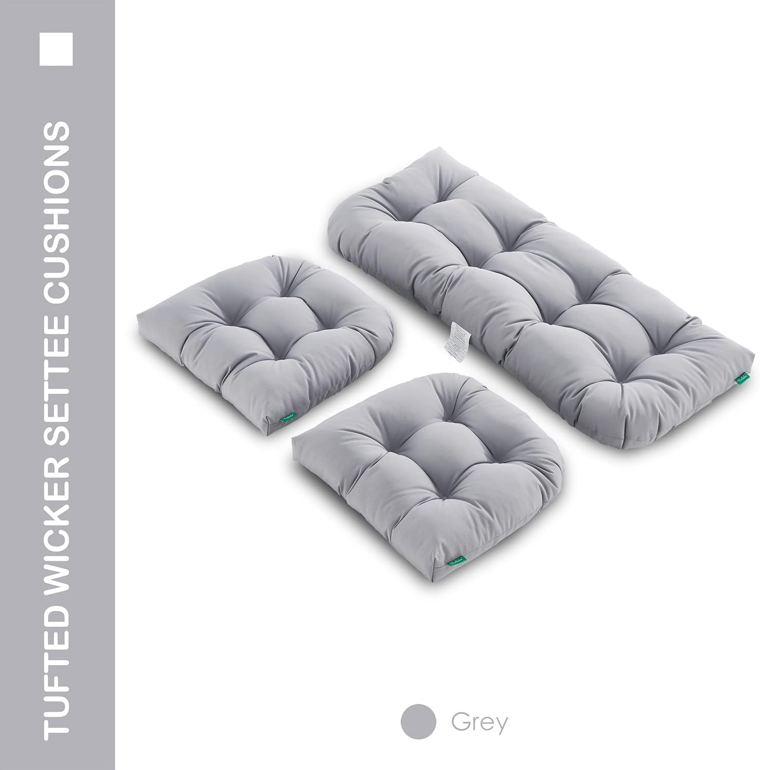 Outdoor/Indoor All Weather Tufted Wicker Chair Cushions of 3 Pieces（2-19*19*4in+1-44*19*4in）, 1 Loveseat and 2 U-Shape Waterproof Cushions for Patio Furniture,Wicker Loveseat,Bench-Grey