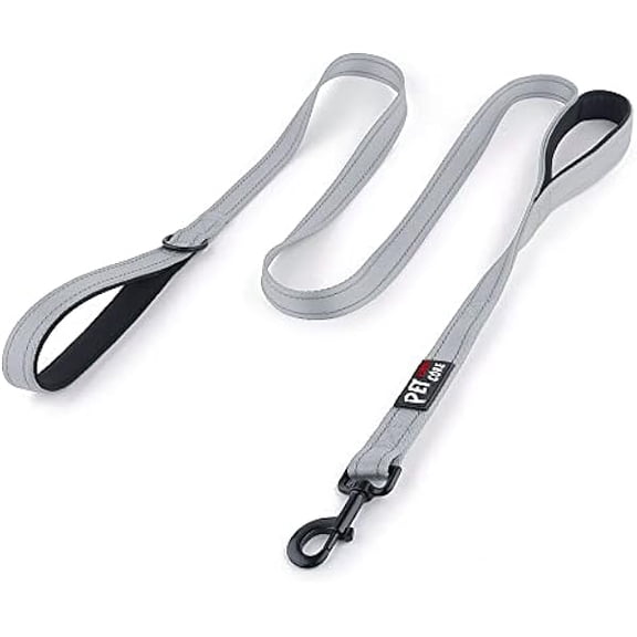 Eryueer Plutus Pet Double Handle Dog Lead 1.8m, Heavy Duty, Reflective Dual Handle Dog Lead for Safety Training, for Medium Large Dogs,2 Handle Leads(Grey)