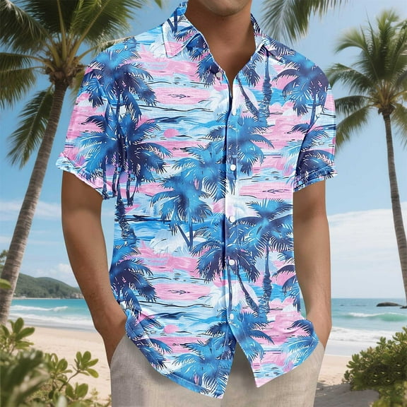 Handshe Men's Hawaiian Shirt Tops Vintage Short Sleeve Button Down Beach Shirt Male Tropical Floral Summer Pullover Party Holiday
