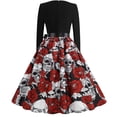 thumbnail image 3 of De Vestido de fiesta con cuello redondo y cremallera con estampado de Halloween para mujer, 3 of 8