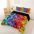 thumbnail image 3 of Manfei Cartoon Rainbow Queen Comforter Set, Tribal Abstract Comforter Sets Queen, Blue Red, Black Reversible, 3 Pieces, 1 Comforter and 2 Pillowcases, 3 of 7