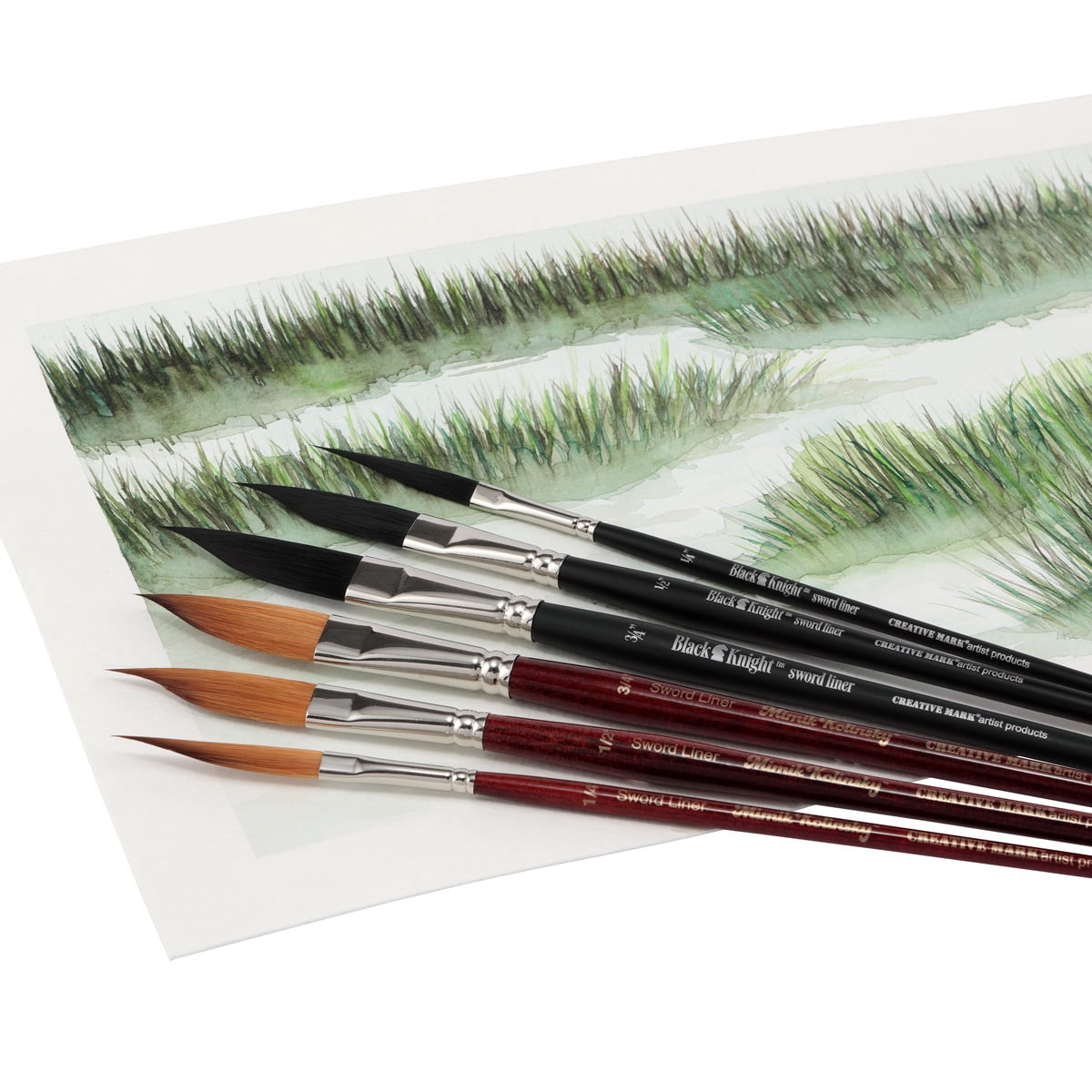 Creative Mark Black Knight Artist Liner Brush, Synthetic Short Handle Watercolor Paint Brush, 1/4in sword liner