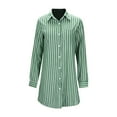 thumbnail image 4 of Yuaqua Shirt Dresses for Women Button down Long Sleeve Collared Curved Hem Striped Tunic Dress Knee Length Dress(Green,Small), 4 of 5