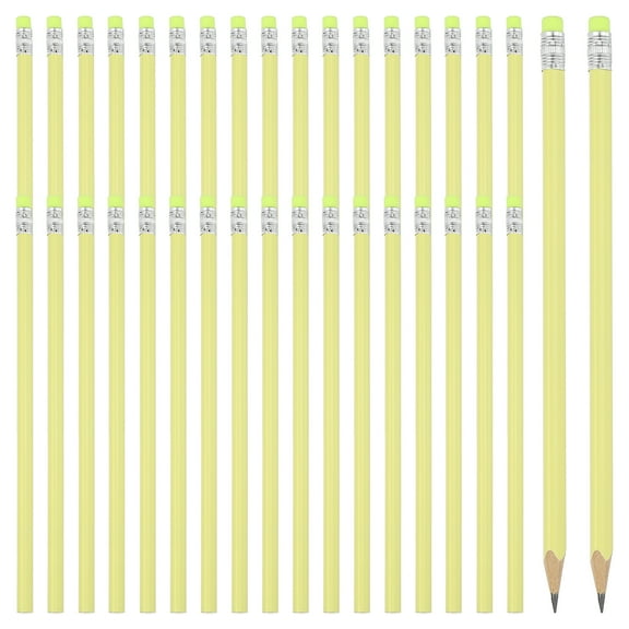 Uxcell Round Pencils, 36 Pack Triangle HB Graphite Pencil with Eraser, Yellow