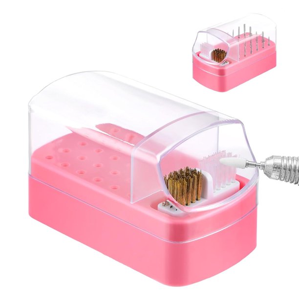 Soporte para brocas de uñas 2 en 1, organizador de brocas de uñas a prueba de polvo con 30 orificios, estuche para cepillo de limpieza de brocas de uñas, soporte para brocas de uñas a prueba