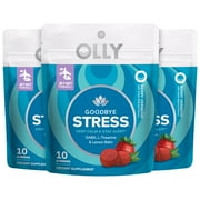 OLLY Goodbye Stress Gummy 3-Pack, GABA, L-Theanine, Lemon Balm, Chamomile, Berry, 10 Ct Ea