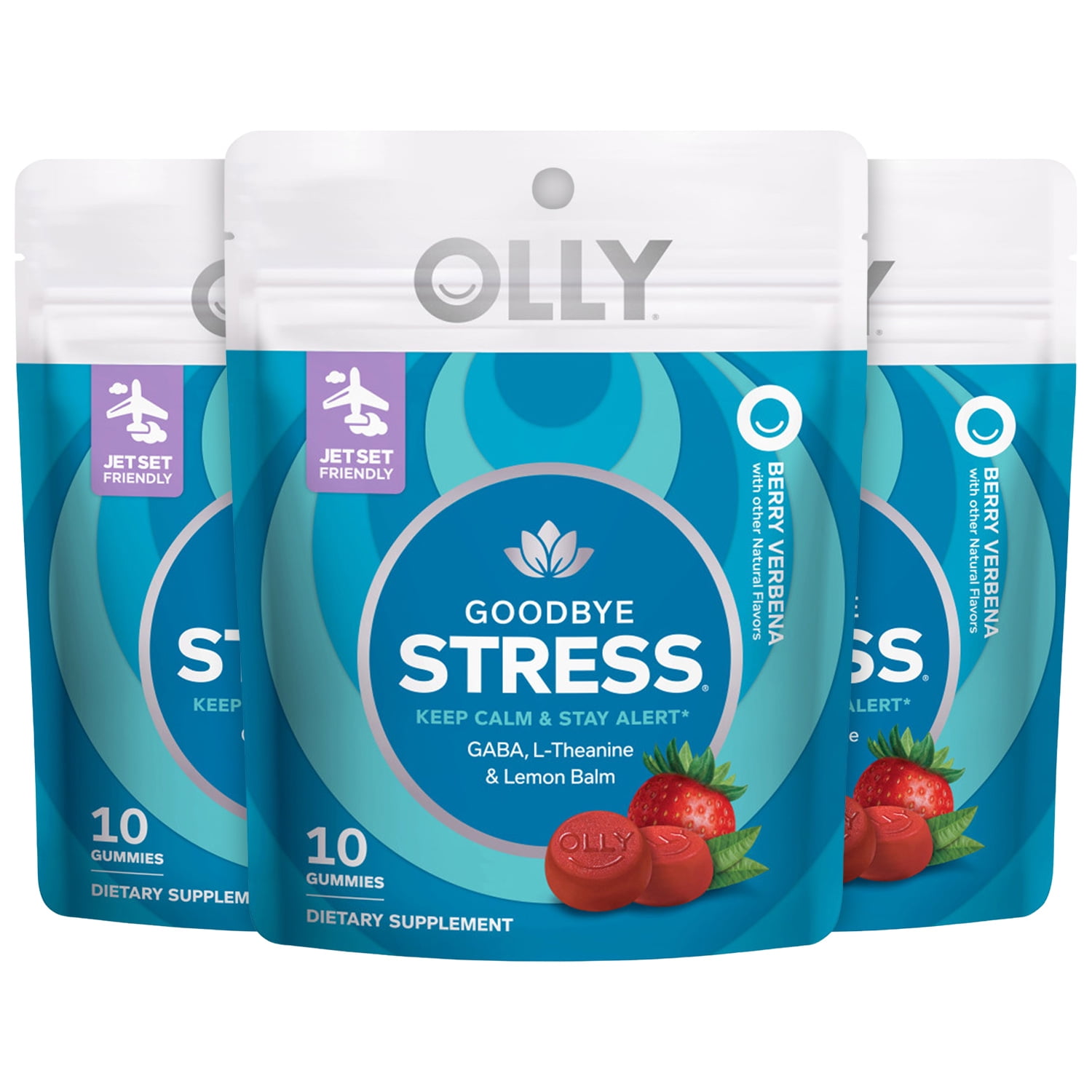 OLLY Goodbye Stress Gummy 3-Pack, GABA, L-Theanine, Lemon Balm, Chamomile, Berry, 10 Ct Ea