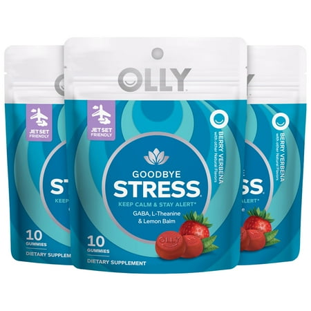OLLY Goodbye Stress Gummy 3-Pack, GABA, L-Theanine, Lemon Balm, Chamomile, Berry, 10 Ct Ea