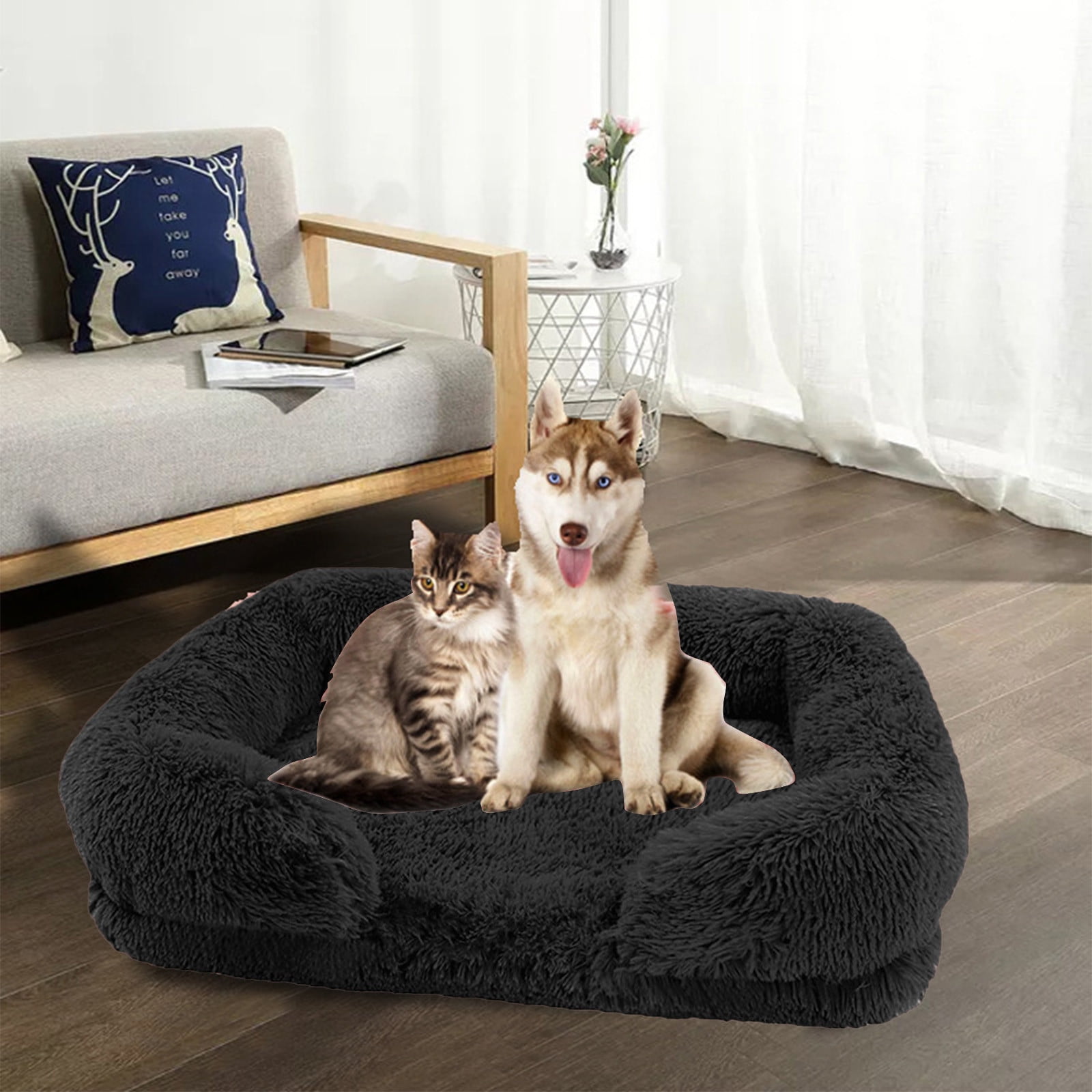 Calming Dog Cats Bed Cuddler Warming Cozy Soft Bed Fluffys Faux Furs Plush Cushion Bed for Small Medium Dogs and Cats