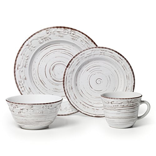 Pfaltzgraff Trellis White 16 Piece Stoneware Dinnerware Set Service For 4 Com 16 Piece Stoneware Dinnerware Set, Farmhouse Dinnerware Sets