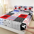 thumbnail image 3 of Homewish Modern Ballet Lover Twin Sheet Sets, Red Blue Plaid Buffalo Twin Fitted Sheet, Cartoon Stars Line Flat Sheet, 3pcs, 3 of 7