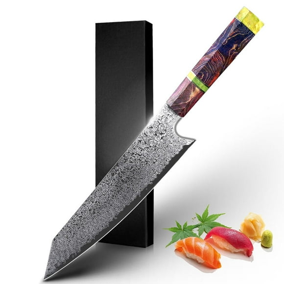 Professional Chef Knife, 8-inch Japanese Damascus Knife with Colorful Wooden Handle VG10 Stainless Steel Kitchen Knife with Giftcase (Random Colorful Handle)